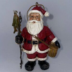 Vintage Fishing Santa Claus Christmas Ornament W Bag & Fish /Fisherman